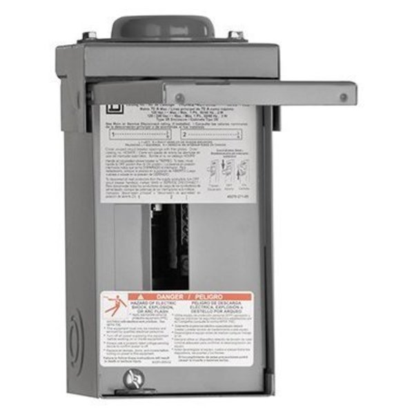 Square D Load Center, HOM, 2 Spaces, 70A, 120/240V AC, Main Lug, 1 Phase HOM24L70RBCP